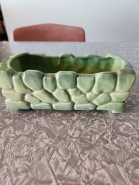 Vintage 1950' s  McCoy Green Ceramic Stone-Texture Planter